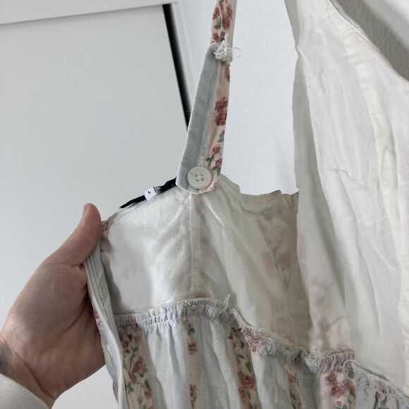 WeWoreWhat Dress Womens Large Blue Green Floral Stripe Linen Blend Midi Back Zip - Picture 16 of 16